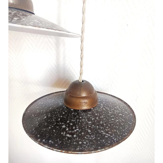 Metal Vintage Industrial Enamelled Sheet Metal Pendant Lights, 1970s, Set of 2 For Sale - Image 7 of 10