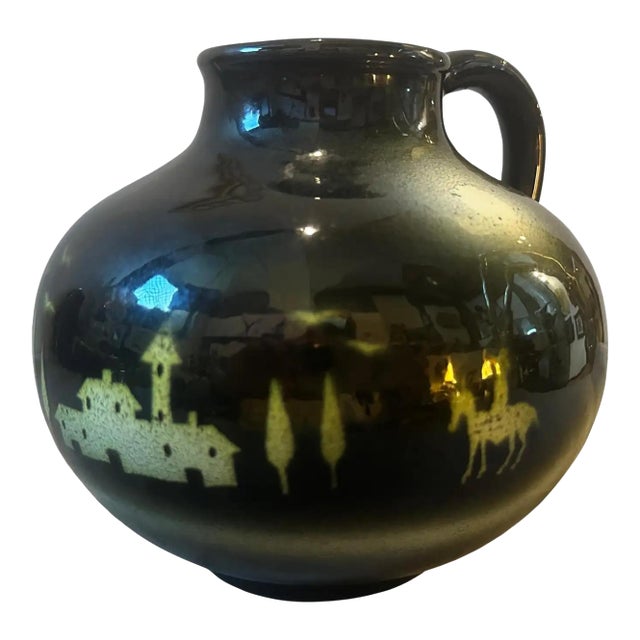 1930s Art Deco Air Brushed Black and Yellow Ceramic Italian Jug by Icap For Sale