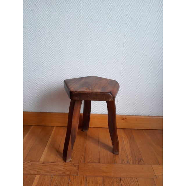 Wood Brutalist Stool in Wood, 1960s For Sale - Image 7 of 11