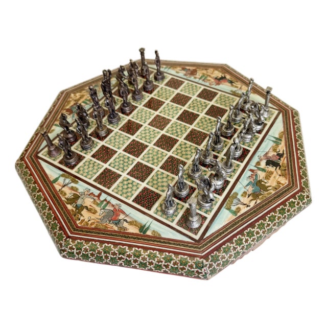1960s Persian Khatam Mosaic Chess Set For Sale