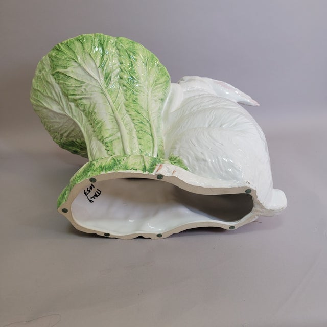 Italian Porcelain Rabbit Sculptural Accent Table Stand With Lettuce Cabbage Leaf Top, C. 1970s For Sale - Image 16 of 16