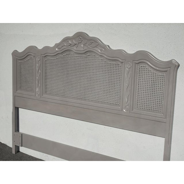 Gray Vintage by Drexel ~ French Country Gray Ornate Cane Queen Headboard For Sale - Image 8 of 15