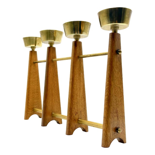 Large Danish Teak and Brass Candleholder, 1960s For Sale