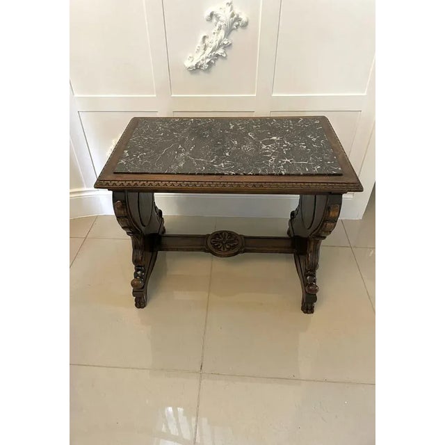 Antique Carved Walnut and Marble Top Italian Coffee Table For Sale - Image 14 of 14