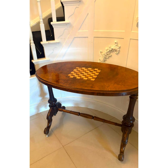 Wood Antique Victorian Carved Burr Walnut Centre Table with Chess Top, 1860 For Sale - Image 7 of 15