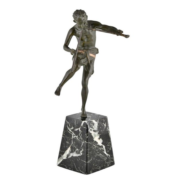 Edouard Drouot, Art Deco Sculpture of Dancing Satyr with Flutes, 1920, Bronze on Marble Base For Sale - Image 10 of 10