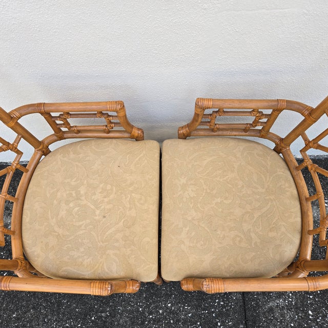 Late 20th Century Lexington Chinese Chippendale Faux Bamboo Rattan Dining Arm Chairs, Set of 4 For Sale - Image 12 of 15