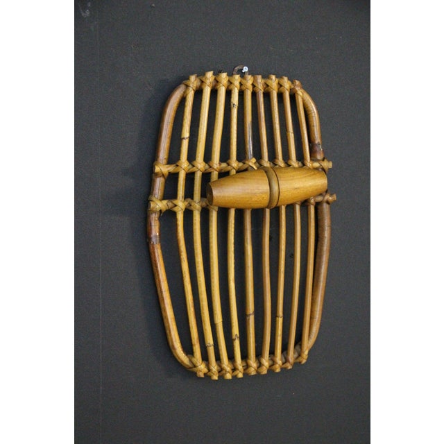 Mid-Century Modern Rattan and Bamboo Coat Rack with Mirror in the style of Franco Albini, Italy, 1960s, Set of 2 For Sale - Image 3 of 12