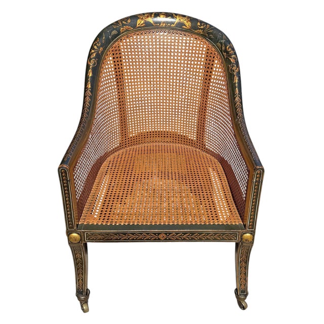 19th Century French Regency Gilt-Painted and Caned Tub Chair For Sale - Image 4 of 16