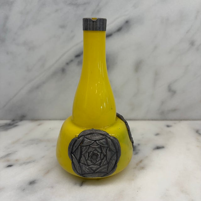 Art Nouveau 1910s French Art Nouveau Vase Yellow Glass With Pressed Silver Floral Mounts For Sale - Image 3 of 8