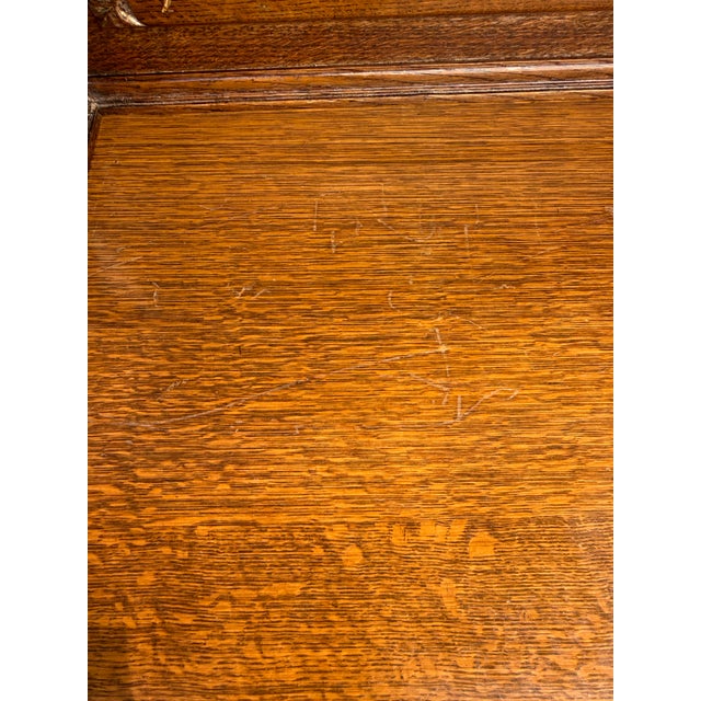 1920s Art Deco Carved Oak Sideboard Cabinet With Removable Gallery Top For Sale - Image 17 of 18