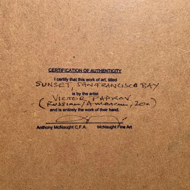 Blue 'Sunset, San Francisco Bay' by Victor Papkov, 1988; Impressionist Seascape For Sale - Image 8 of 9