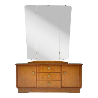 1940's Art Deco Dressing Table and Tri-Fold Mirror For Sale