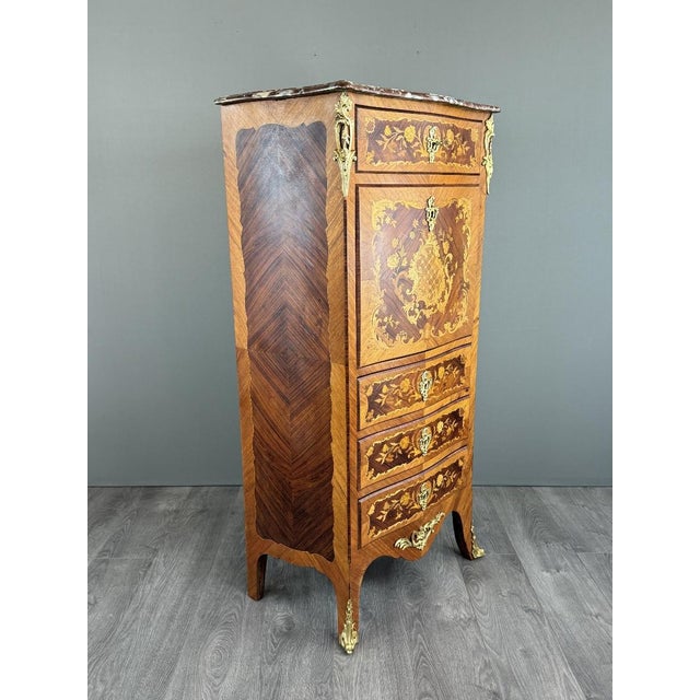 Wood Napoleon III Louis XV Marquetry Secretary For Sale - Image 7 of 13