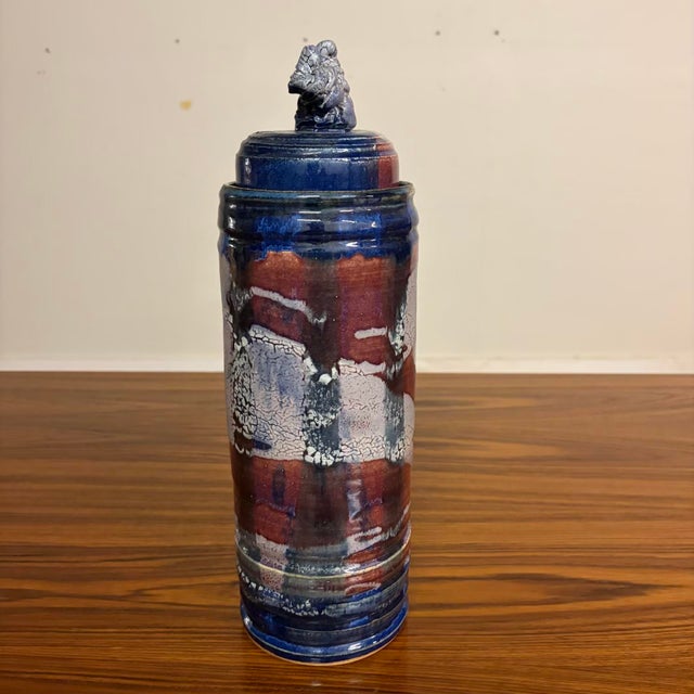 Vintage Studio Pottery Jar With Lid, Indigo Oxblood and Crackle Glaze For Sale In Seattle - Image 6 of 12