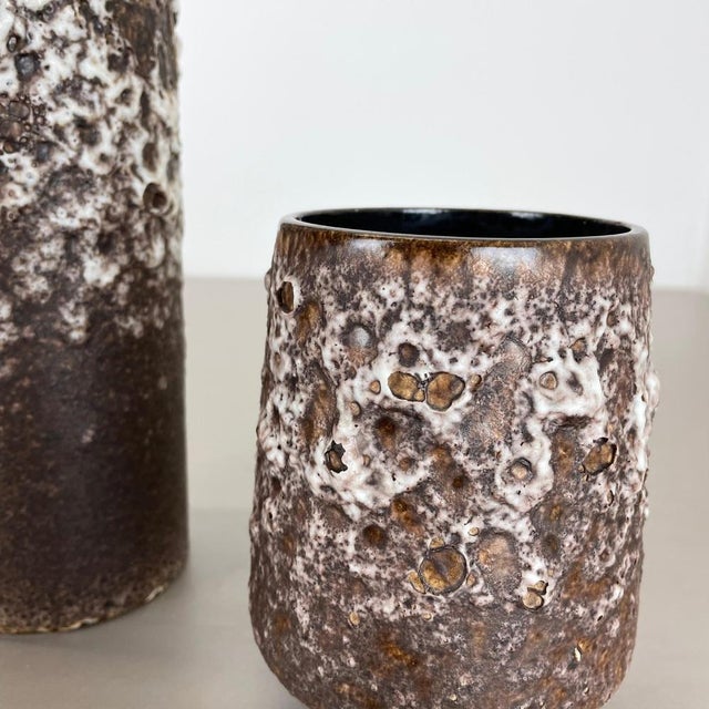 Set of Two Pottery Fat Lava Vases Crusty Brown-White from Jopeko, Germany, 1970s, Set of 2 For Sale - Image 12 of 18