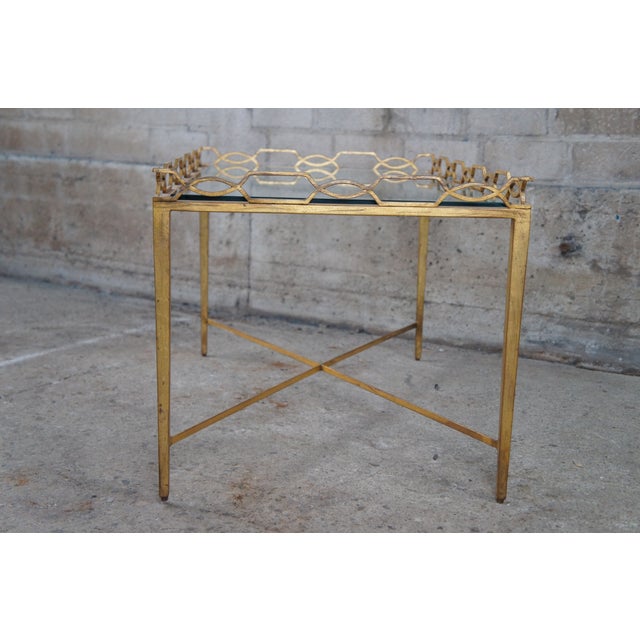 Maitland Smith Maison Jensen Style Regency Gilt Iron Glass Coffee Cocktail Table For Sale - Image 10 of 11