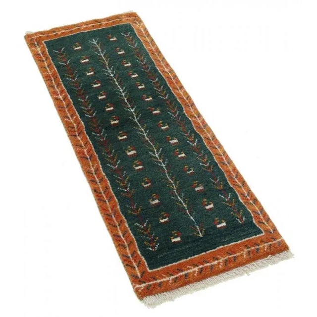 Traditional Pasargad DC Green Color Fine Hand Knotted Persian Gabbeh Runner For Sale - Image 3 of 4