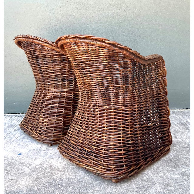 Vintage Woven Rattan Lounge Chairs - Pair For Sale - Image 9 of 12