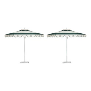 Sugar Beach 9' Patio Umbrella, Cream & Dark Green, Set of 2 For Sale
