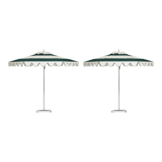 Sugar Beach 9' Patio Umbrella, Cream & Dark Green, Set of 2 For Sale