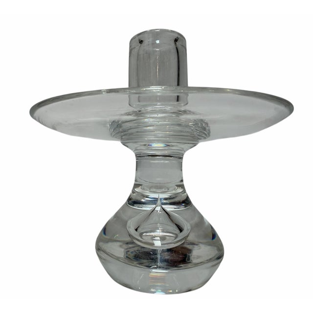 Steuben Pair of Steuben Crystal Teardrop Candlesticks For Sale - Image 4 of 5