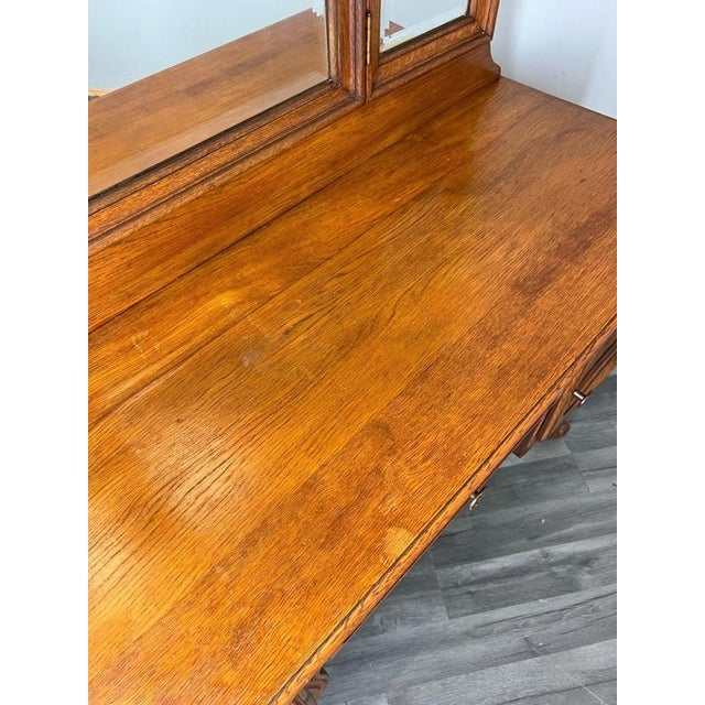 Vintage French Louis Style Oak Dressing Table with Mirror For Sale - Image 6 of 11