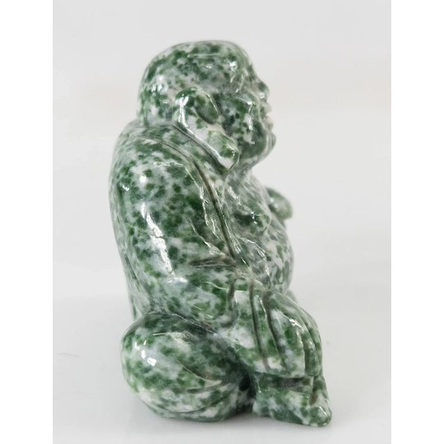 Figurative Chinese Carved Mottled Green & White Stone Laughing Buddha Figurine For Sale - Image 3 of 8