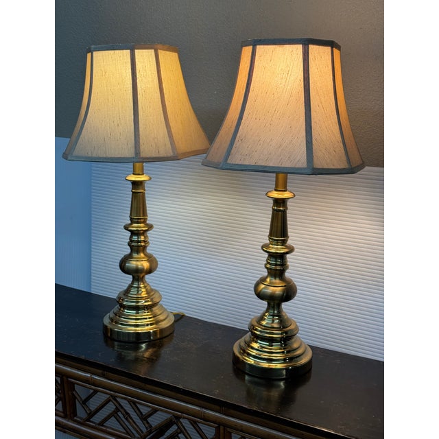 Late 20th Century Late 20th Century Stiffel Cast Brass Table Lamps, Pair For Sale - Image 5 of 12