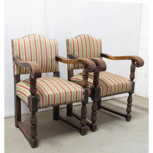 1940s Set of Mid-Century Spanish Chestnut Armchairs, 1940s For Sale - Image 5 of 13