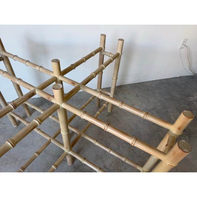 1970s Hollywood Regency Faux Bamboo Carved Wood Dining Table Base For Sale - Image 4 of 12