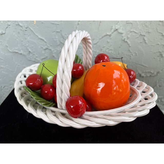 Italian Vintage Italian Bassano Ceramic Fruit Basket Centerpiece – Hand Painted Majolica Italian Kitchen Decor For Sale - Image 3 of 10