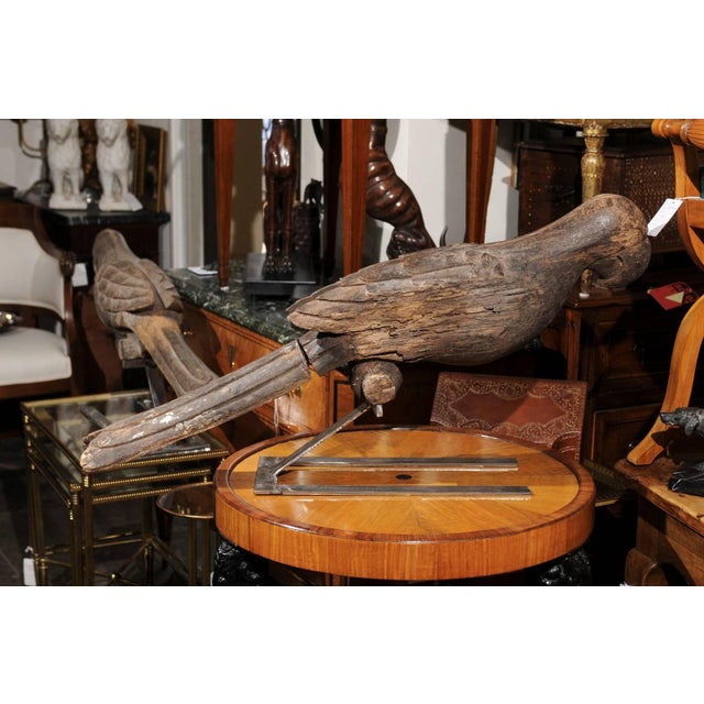 Pair of Italian Carved Wooden Parrots circa 1880, Mounted on Modern Steel Bases For Sale In Atlanta - Image 6 of 11