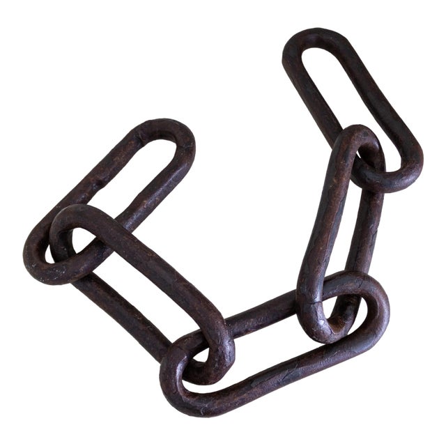 Primitive Hand Forged Iron Logging Chain or Ship Anchor Chain For Sale