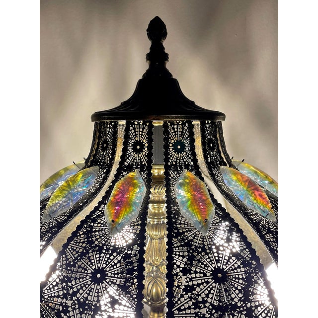 Vintage 38” Hollywood Regency Brass & Marble Prism Lamp For Sale - Image 4 of 10