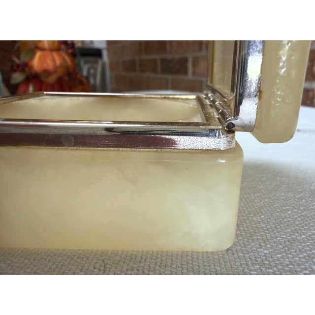 Vintage Alabaster Trinket Box Cream Floral Violet Italy Square Stone For Sale - Image 16 of 16