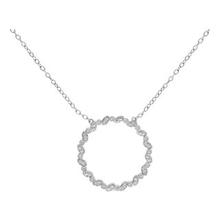 .925 Sterling Silver 1/7 Cttw Lab Grown Diamond Beaded Love Circle Pendant Necklace - Size 18 Inches For Sale