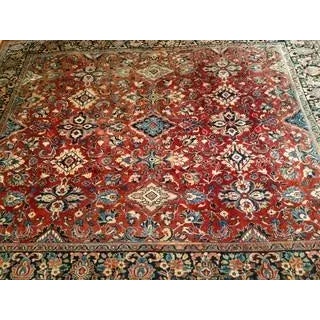 Vintage Persian Mahal Sultanabad Rug, Hand-Knotted Wool, Geometric Pattern, Red & Blue, 9x13 For Sale - Image 9 of 11