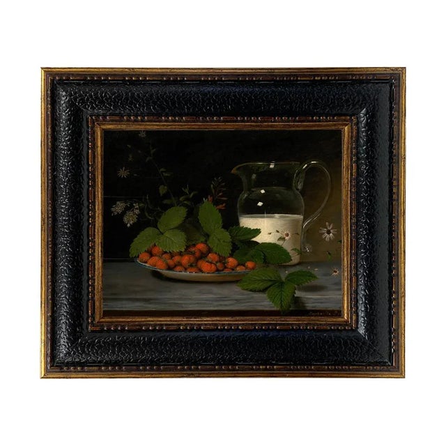 "Strawberries and Cream" After Raphaelle Peale, Contemporary Reproduction Print on Canvas, Black Frame, 8 x 10 For Sale - Image 4 of 4