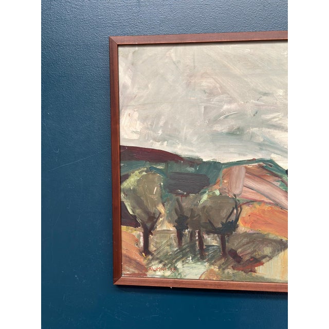 Original vintage swedish oil on canvas – “fyra träd” by s. Hagman – signed & dated 1979 – framed – 54 × 48 cm (21.3" ×...