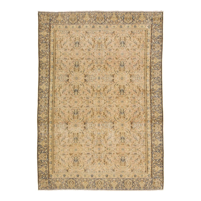 Antique Beige and Peach Tabriz Designed Wool Rug From the 1920s For Sale