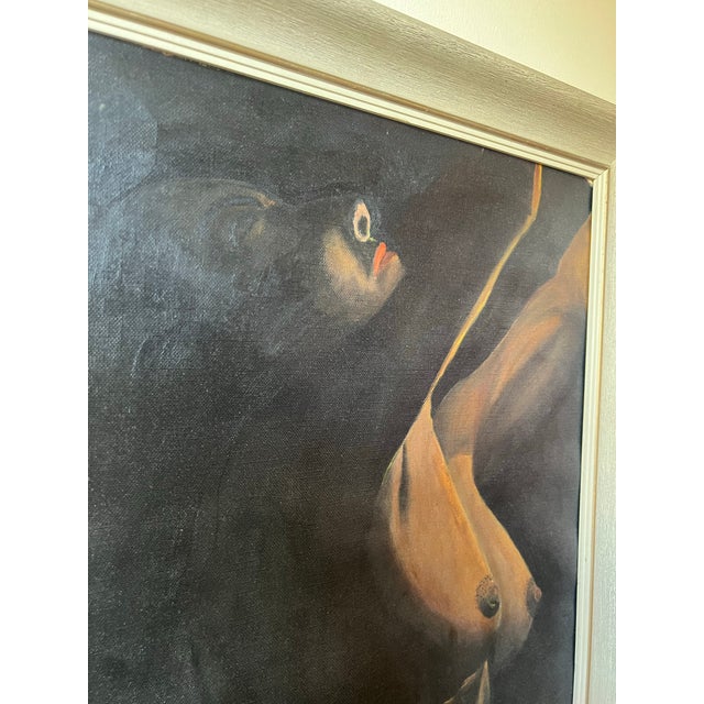1960s Vintage Mid Century Nude Women Canvas Framed Oil Painting Signed For Sale - Image 5 of 7