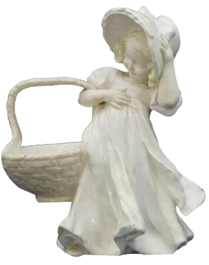 Art Nouveau Ceramic Figurine of Little Girl with Hat and Large Basket by Lefont for Goldscheider, Vienna, Austria, Late 1800s