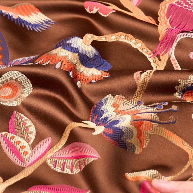 Schumacher Birds Of Paradise Fabric In Chestnut For Sale In New York - Image 6 of 6