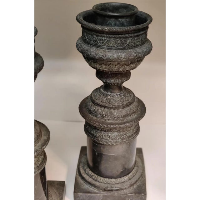 Traditional Vintage Maitland - Smith Bronze and Marble Hurricane Candle Holder ~ a Pair For Sale - Image 3 of 11