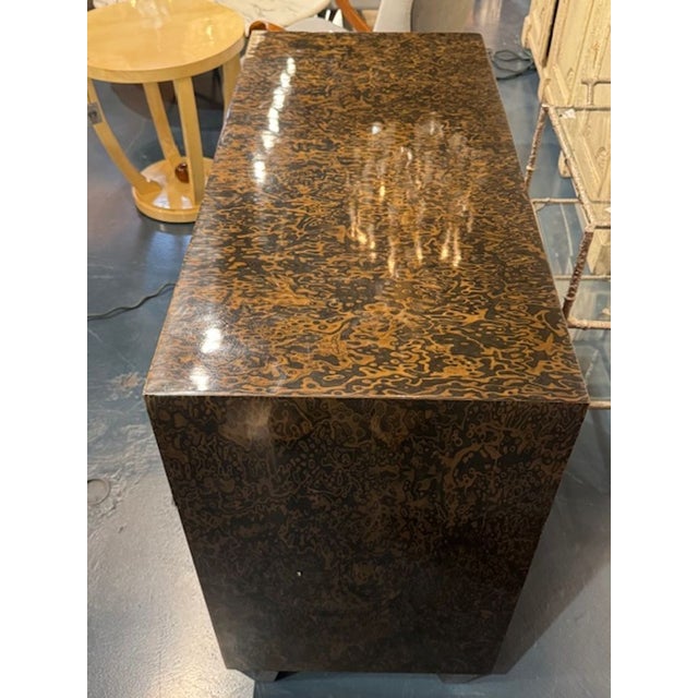 Modern Art Deco Style Commode With Mottled Tortoise Finish For Sale - Image 4 of 5