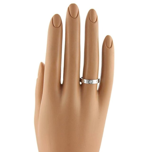 Metal Mid 20th Century Cartier Mini Love 1 Diamond 18k Gold Band Ring w/Cert - Size 5 For Sale - Image 7 of 7
