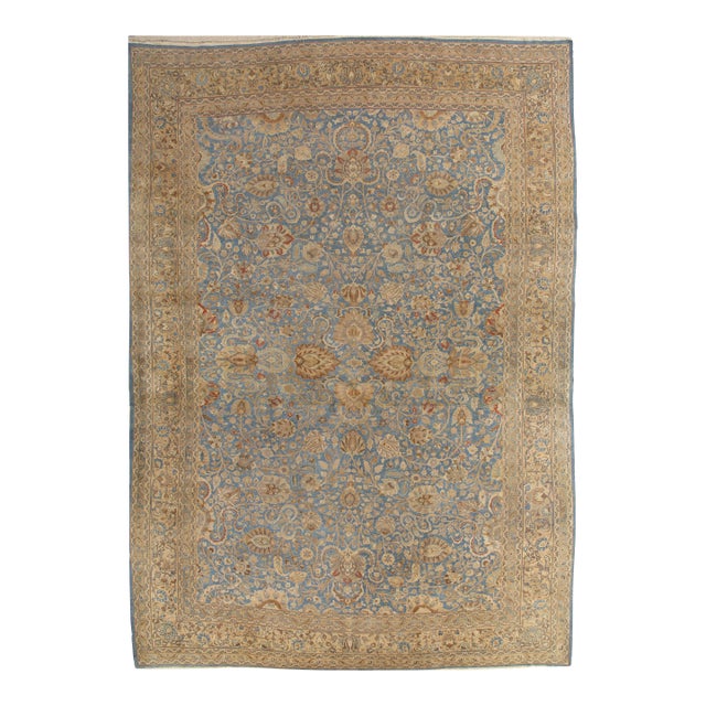 Antique Persian Mashad Carpet, Handmade Oriental Rug, Soft, Taupe, Lt Blue Beige For Sale