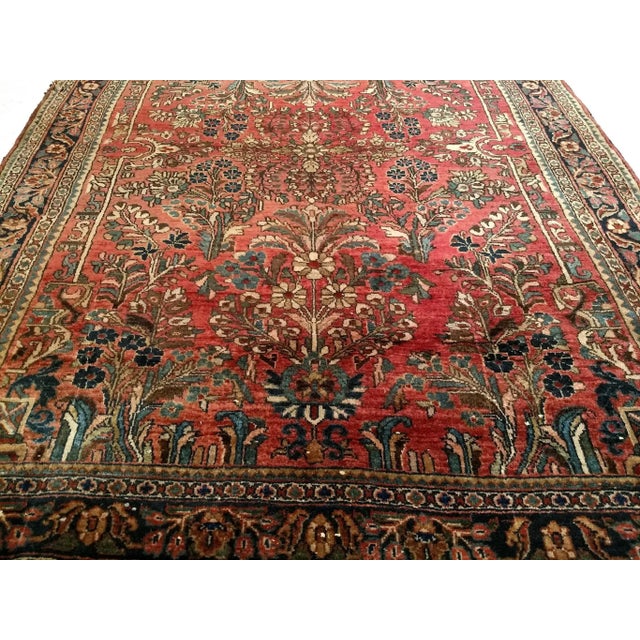Red Antique Persian Sarouk Area Rug, Handwoven All-Over Floral Pattern, Red & Navy, 4’ X 5’ For Sale - Image 8 of 10