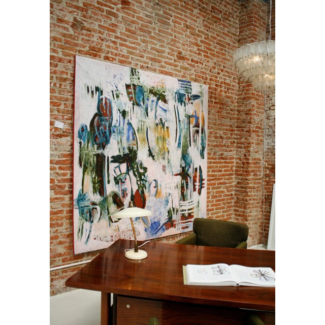 Black Mid-Century White Steel & Brass Table Lamp by Oscar Torlasco for Lumi, 1950s For Sale - Image 8 of 9